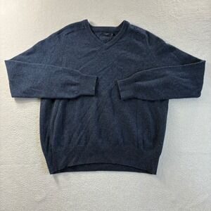 J Crew Lambswool Sweater Mens 2XL Blue Marled V Neck Knit Pullover Winter Cozy